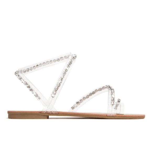 𝙍𝙀𝙎𝙏𝙊𝘾𝙆𝙀𝘿🖤Gems Jeweled Clear Strap Sandal - Picture 4 of 8